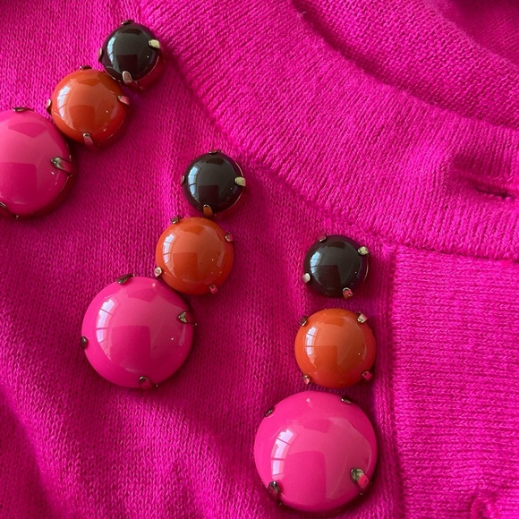 Kate Spade Rio Embellished Cardigan Sweater Pink Cotton Jeweled Button Small - Picture 4 of 11